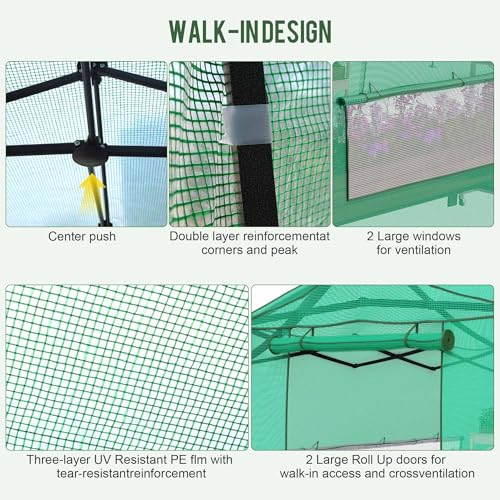 11 x 8.5 ft Walk‑in Pop‑up Greenhouse for Outdoor Winter Plant Protection - color: Green, size: 11' x 8.5'