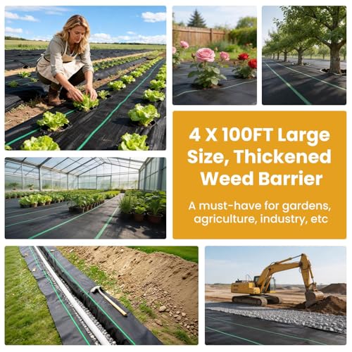 4FT x 100FT Weed Barrier Fabric, 3.2oz Landscape Fabric - size: 4x100FT