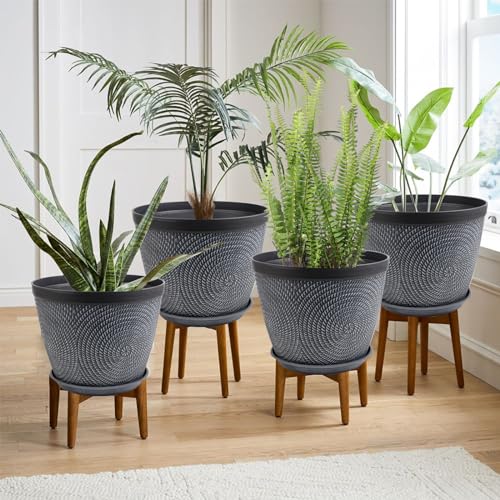 Quarut 12 in Large Plant Pot,Plastic Flower Pots with Drainage Hole &Saucer - color: Gray, size: 12 Inch