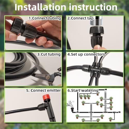 233FT Drip Irrigation System with Timer for Garden Kit Automatic Irrigation Equipment Lock Fittings Micro Drip 360 Degree Fan Sprayer Watering Kit for Greenhouse 1/2 inch 1/4 inch Tubing