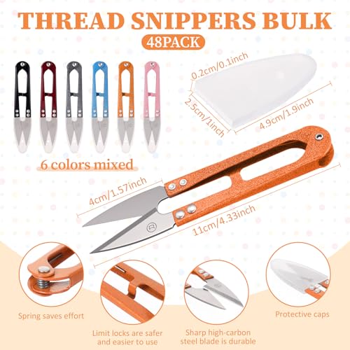 Therwen 48 Pcs 4 Inch Bonsai Pruning Scissors Thread Snips Mini Sewing Scissors U Shaped Bulk Bud and Leaves Trimmer Yarn Carbon Steel Pruners Trimmers for Gardening(Multicolor,With Blade Covers) - color: Multicolor,with Blade Covers