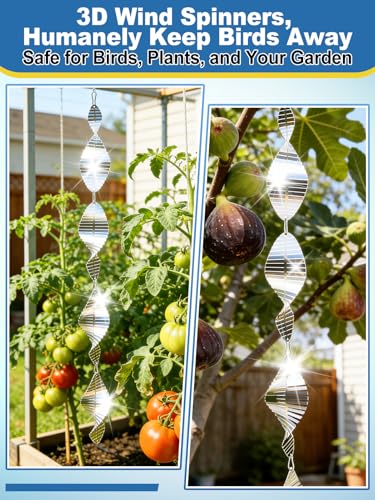 3pcs Reflective Wind Spinners Outdoor for Bird Scare – Stainless Steel Bird Reflectors to Keep Birds Away, Pinwheels for Yard and Garden Decor, Fishbone