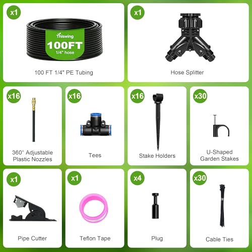 Thiswing 100 FT 360° Adjustable Irrigation System with Stake Holders - size: 100FT