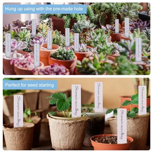 300pcs Plastic Plant Labels 3 Inch, Waterproof Plant Labels and Pen for Outdoor Plants, Plastic Seedling Labels for Flowers and Vegetables, White