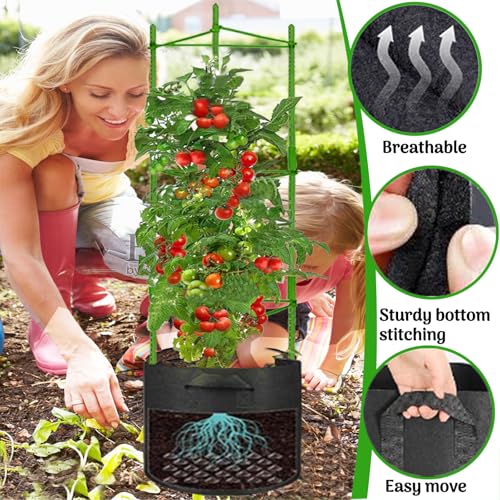 Moirsunt Tomato Cages with 10 Gallon Grow Bags, 48 Inches Tomato Planter - size: 48 inch