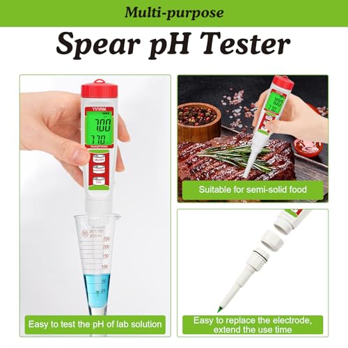 YINMIK Food pH Tester with pH Calibration Storage Solution Digital pH Meter - color: Red