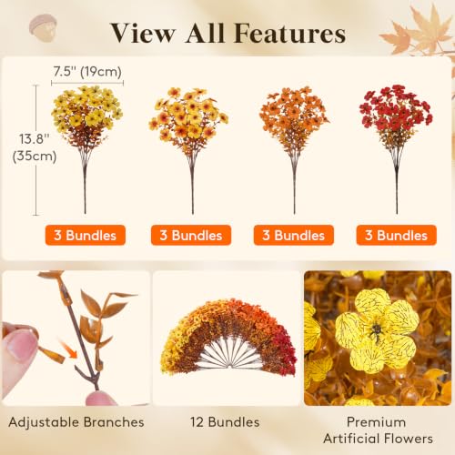 Lifewit Fall Artificial Flowers for Outdoor, Faux Flowers for Garden Decor - color: Sunset Orange