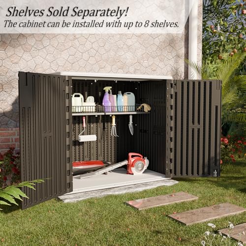 HOMSPARK Outdoor Storage Shed 37 Cu.Ft, All-Weather Resistant Resin Garden Sheds & Outdoor Storage Clearance with Floor, Double-Layer Plastic Tool Sheds for Patio, Garden & Lawn (Black) - color: Black, size: 37 Cu.ft