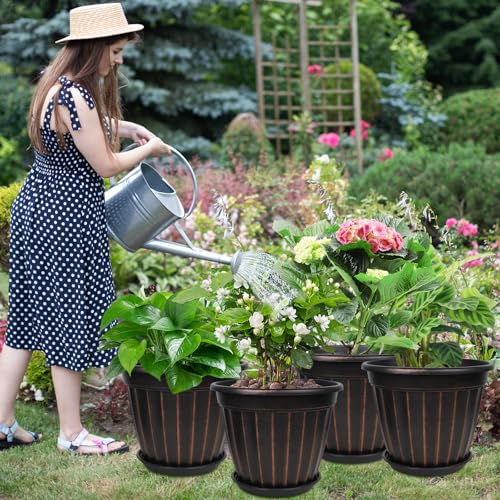 12 Inch Pots for Plants,4 Pack Tall Planter,Large Flower Pot Outdoor - color: Black, size: 12 inch-4 pack