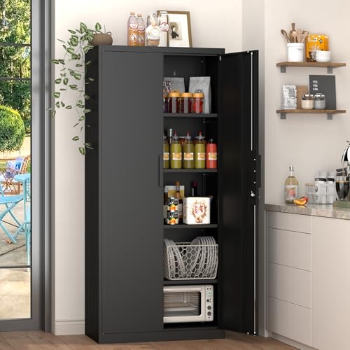 GREATMEET Metal Garage Storage Cabinet, Black Lockable Storage Cabinets with Doors and Shelves,Utility Cabinet for Shop Home Office Garage - color: Black, size: 17"D x 32"W x 71"H
