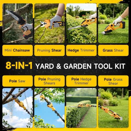 8-in-1 Cordless Pole Chainsaw, Hedge Trimmer, SK5 Pruning Shears Combo