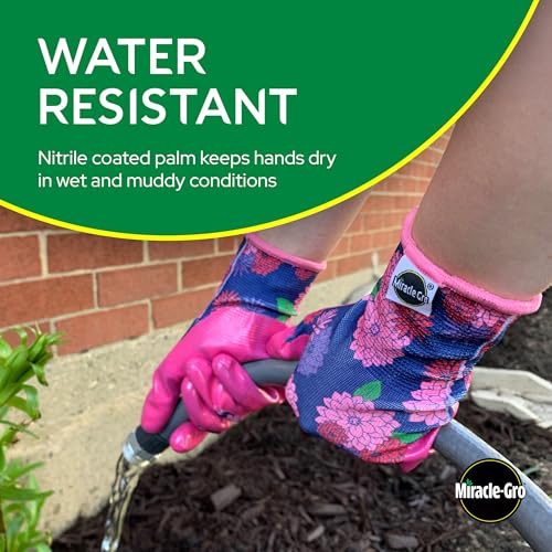 Miracle Gro Women's Nitrile Coated Grip Floral Pattern Gardening Work Gloves - size: Small (Pack of 1)