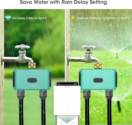 Smart WiFi Sprinkler Timer with Gateway, 2 Water Outlet Garden Hose Timer - color: Green, size: 2 Outlets - T