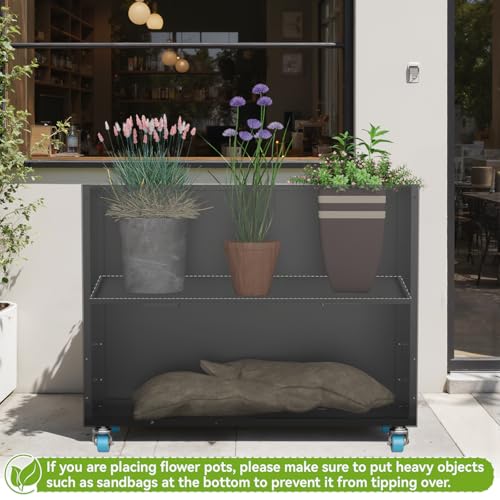 HAYOHRT Rectangular Planter Box for Outdoor Indoor Patio Porch with Drainage Holes & Removable Shelf Black Flower Planter 35 x 12 x 26inch Modern Design for Plants Flowers Vegetables Fruits - color: Black, size: 35x12x26''(LxWxH)