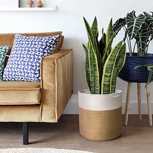 TIMEYARD Large Plant Basket, Planter for Indoor Plants, Jute Mixed White - color: Jute Mixed White, size: 12" x 12"