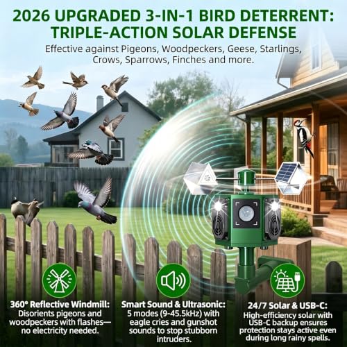 Solar Ultrasonic Bird Repeller Outdoor & Geese Deterrent Devices Outdoor