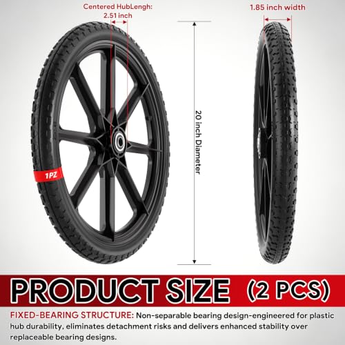 1PZ 20" Flat Free Wheelbarrow Wheels Tires, Rubbermaid Garden Cart & Wagon