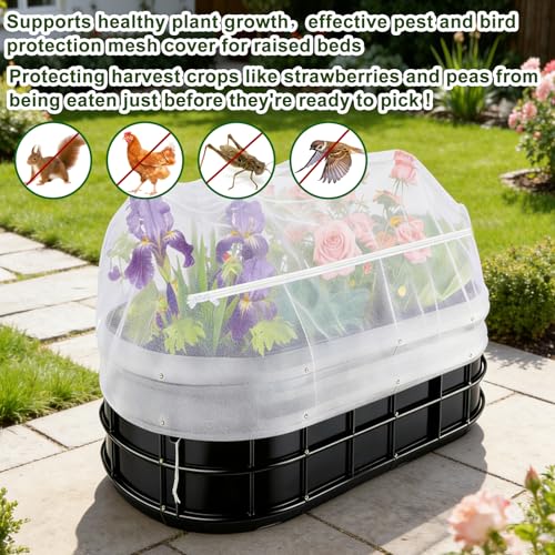 2 Pack Garden Netting for Raised Beds, Fine Mesh Bird Netting Barrier Screen with Zipper Drawstring Garden Bed Plant Cover for Protect Vegetable Fruits Crop from Animals Pest Insect, 2.3×2.3×2Ft - size: 2.3×2.3×2Ft-2 pcs