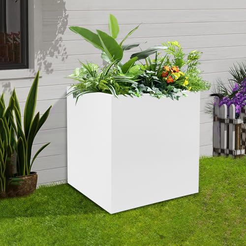 DYNAMI 17x17x18in White Large Square Planter Box for Outdoor Plants - color: White, size: 17in