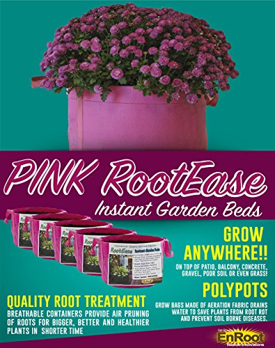 EnRoot Products LLC RootEase 5-Pack Garden Planting Fabric Pot, Heavy Duty Durable Grow Bags/Planter, Raised Bed Gardening, Best Eco-Friendly Grow Bags with Sturdy Handles (3 Gallon, Pink) - color: Pink, size: 3 Gallon