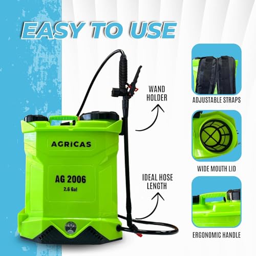 Battery Powered Backpack Sprayer 2.6 Gallon, 0-70 PSI Adjustable Pressure, Long-Lasting Lithium-Ion Battery&Charger, 7 Nozzles, Lawn and Garden Electric Sprayer for Weed/Pest Control Watering and more - color: Model3-AG2006-2.6 Gal