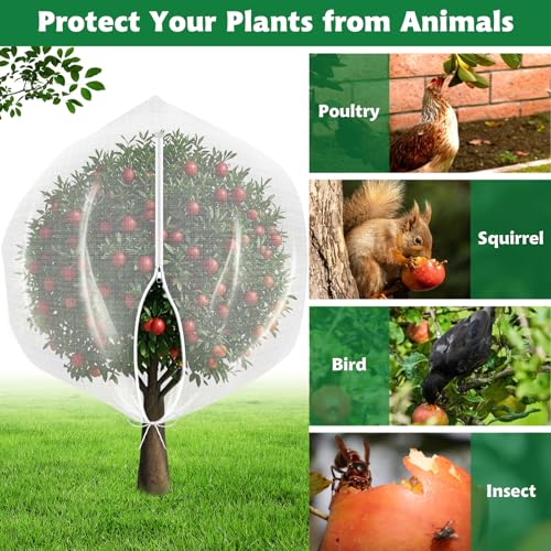 OZMI Bird Netting for Garden, 4 x 4 FT Blueberry Bush Netting Cover with Zipper, Garden Netting for Gardening, Drawstring Reusable Mesh Plant Protector for Shrubs Bush Fruit Tree Potted (2 Pack) - size: 4 x 4 FT
