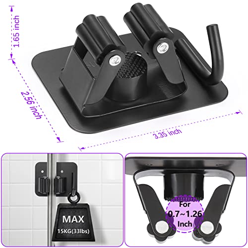 Stainless Steel Broom Holder, Heavy Duty, Rust Resistant, 4 Gripper Positions with 4 Hooks, Black - color: Black