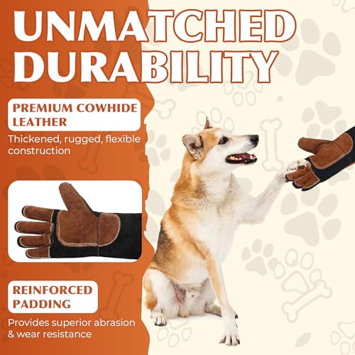 HANDLANDY Animal Handling Gloves, Bite Proof for Cat Dog Handling - color: Black Brown, size: 24 Inches