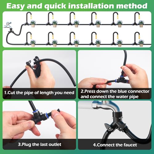 Drip Irrigation System Kit 100 FT with 32 Nozzles, 360° Adjustable Bendable Garden Watering Misting System for Greenhouse, Yard, Lawn, Plant, Garden, 5/16 inch Hose (OD: 8mm) - color: 100 ft hose (5/16 in OD, 8mm)