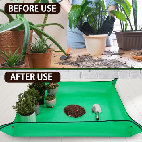 26.8" x 26.8" Plant Repotting Mat Waterproof Transplanting Mat Indoor Succulent Potting Mat Portable Gardening Watering mat Square and Foldable Garden mat - color: Green, size: 26.8 in x 26.8 in (Square)