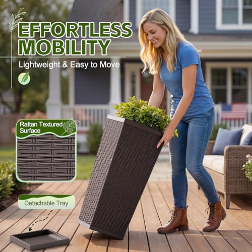Devoko Resin 30'' Tall Planters, Large Taper Outdoor Planter - color: Brown, size: 30" With Trays
