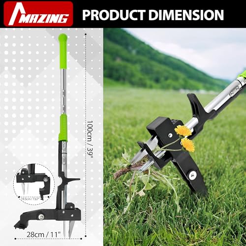 MAZING 4-Claw 39" Weed Puller Tool, Length Adjustable Detachable Weed Remover, Stainless Steel Claws Weed Picker and Grabber, Stand Up Weed Root Pulling Tool for Lawn, Yard, Garden, Patio - size: 39" 4-Claw