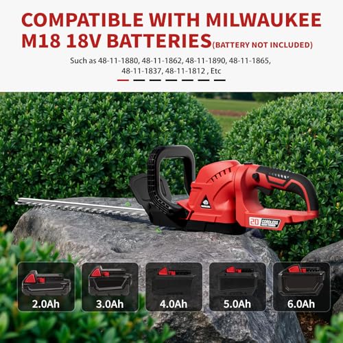 Brushless Hedge Trimmer Cordless for Milwaukee-M18 Battery, Battery Display - color: Red