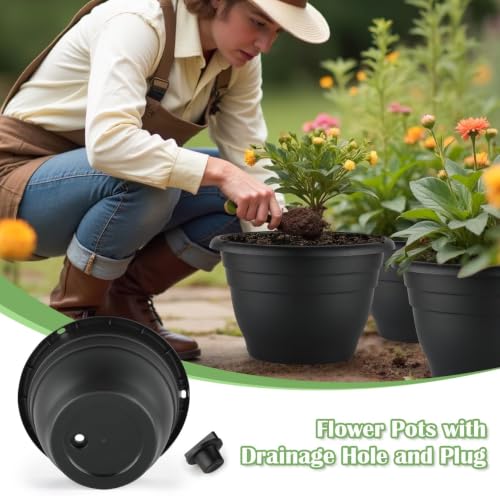 RooTrimmer 3 Pack 11 Inch Plant Pots for Indoor Outdoor,Plastic Floor Planters with Drainage Holes,Lightweight Durable Flower Pots for Home,Patio & Garden(Black) - color: Black, size: 11 inch