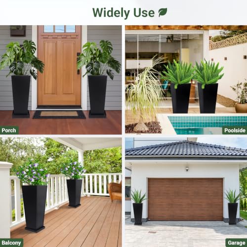 26" Metal Tall Outdoor Planters Set of 2, Durable & Wealtherproof - size: 26" H