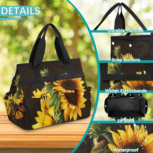 Butterfly Sunflower Funny Garden Tool Bag Waterproof Gardening Tool Storage Bag with Handle & 10 Pockets Gardening Tote Bag for Women Garden Tool Organizer - color: Butterfly Sunflower Funny