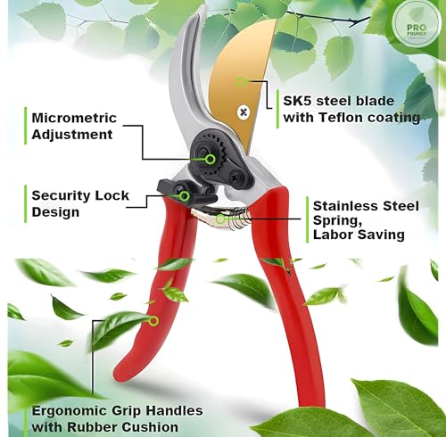 Premium Garden Shear Pruners – Premium Titanium-Coated SK5 Steel Pruning Scissors for Plants, Trees, Shrubs, Flowers | Heavy Duty Clippers, Clean Cut, Rust Resistant.