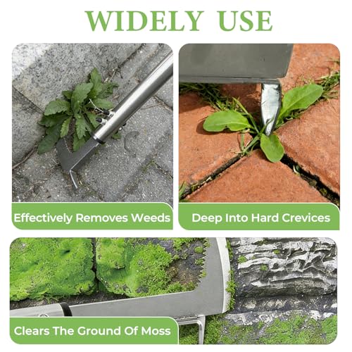 Crack Weeder, Durable Weed Puller Tool with Long Handle, No Bending Required, 63" Manual Weeder Remover Tool, 3 in 1 Stainless Steel Weed Rake and Garden Hoe for Yard, Lawn, Patio and Garden