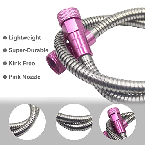 YANWOO 304 Stainless Steel 10 Feet Female to Female Garden Hose with Pink Male to Male Connector, Short Water Hose (10ft) - size: 10 Feet