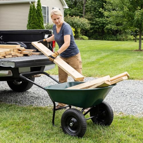 IRONMAX Dual-Wheel Wheelbarrow with All-Terrain Wheels, 220LBS, Dark Green - color: Dark Green