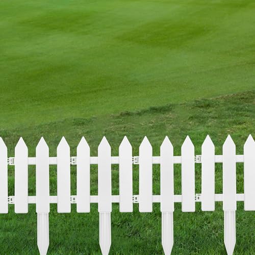 24 Pack White Garden Fence with 24 Insert Lawn Picket Fence Garden Border Decorative Plastic Panels for Landscape Path Flowerbeds Plant Yard, 6.69'' L x 7.87'' H