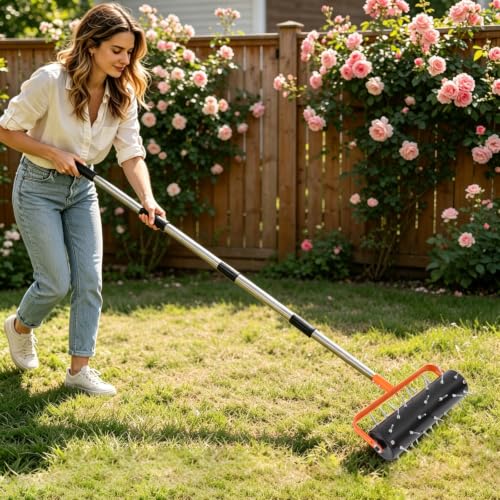 15" Rolling Lawn Aerator 71" L Manual Lawn Aerator Roller Tool w/42 Spikes