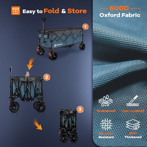 Originsure 300L Foldable Beach Wagon Cart with Big Wheels,560lbs,Grey&Blue - color: Blue&grey