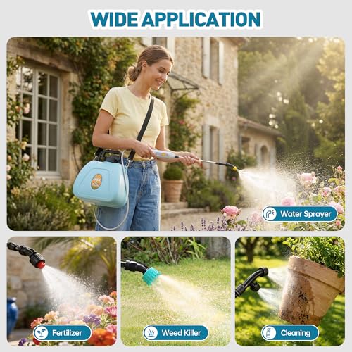 Battery Powered Sprayer, 2 Gallon Electric Sprayer Battery Operated with 4 Mist Nozzles, 2 Speeds, Battery Indicator, 41" Telescopic Wand, Rechargeable Handle, Weed Sprayer for Lawn Garden Yard