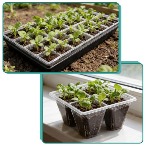 RooTrimmer 80 Pack Reusable 4-Cell Clear Seed Starter Trays - Extra Large Drainage Holes, Easy Transplant, Clear Transparent Tray for Root Observation, Seed Starting, Fits Standard 1020 Flats - color: Clear, size: 4 Cells-80P