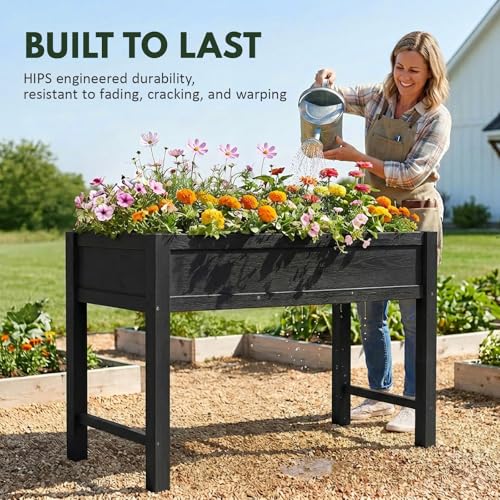 PASAMIC Raised Garden Bed with Legs, 48" HIPS Sturdy Elevated Planter Box - color: Black, size: 48x24x30in