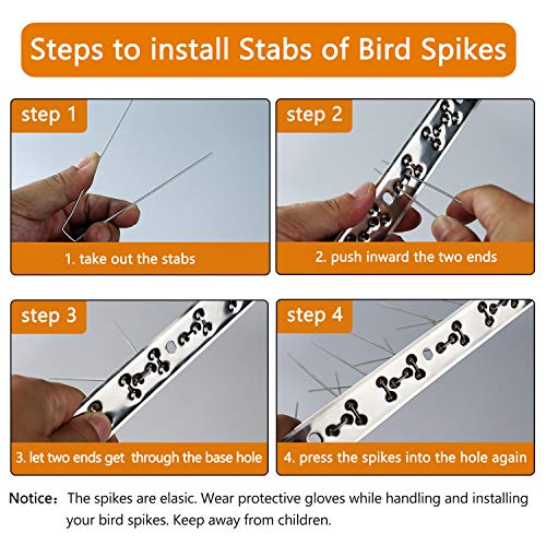 Bird Spikes for Pigeon 10.8 Feet Coverage 304 Stainless Steel Uninstalled - size: 10.8 Feet (10 Pack Uninstalled)