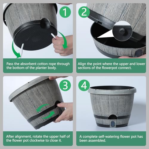 Sun-E Self Watering Whiskey Barrel Planters for Indoor Outdoor 10" X 3 Pack - color: Mix Colour Set