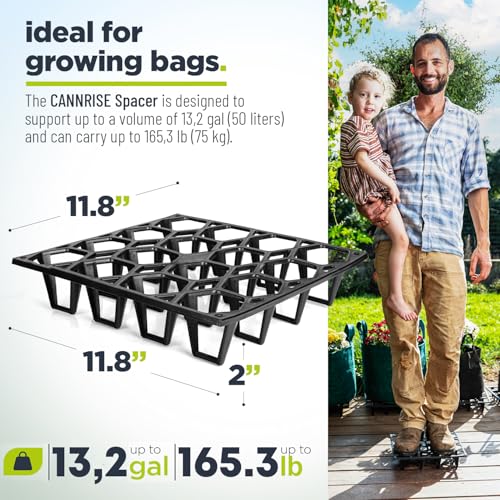 Plant Riser – Modular Pot Spacer for Grow Bags, Planters & Containers – UV-Resistant Drainage Tray for Airflow, Root Health & Cleaner Surfaces (Standard Black W/ 100 clips, 10 Pack) - color: Standard Black W/ 100 clips, size: 10 Pack