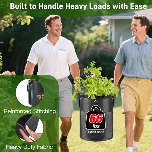 4 Pack Potato Grow Bags 10 Gallon with Harvest & Visible Window Thickened Garden Bags to Grow Vegetables with Handles & Metal Grommets for LST, Fabric Pots for Growing Carrots, Tomatoes, Onions
